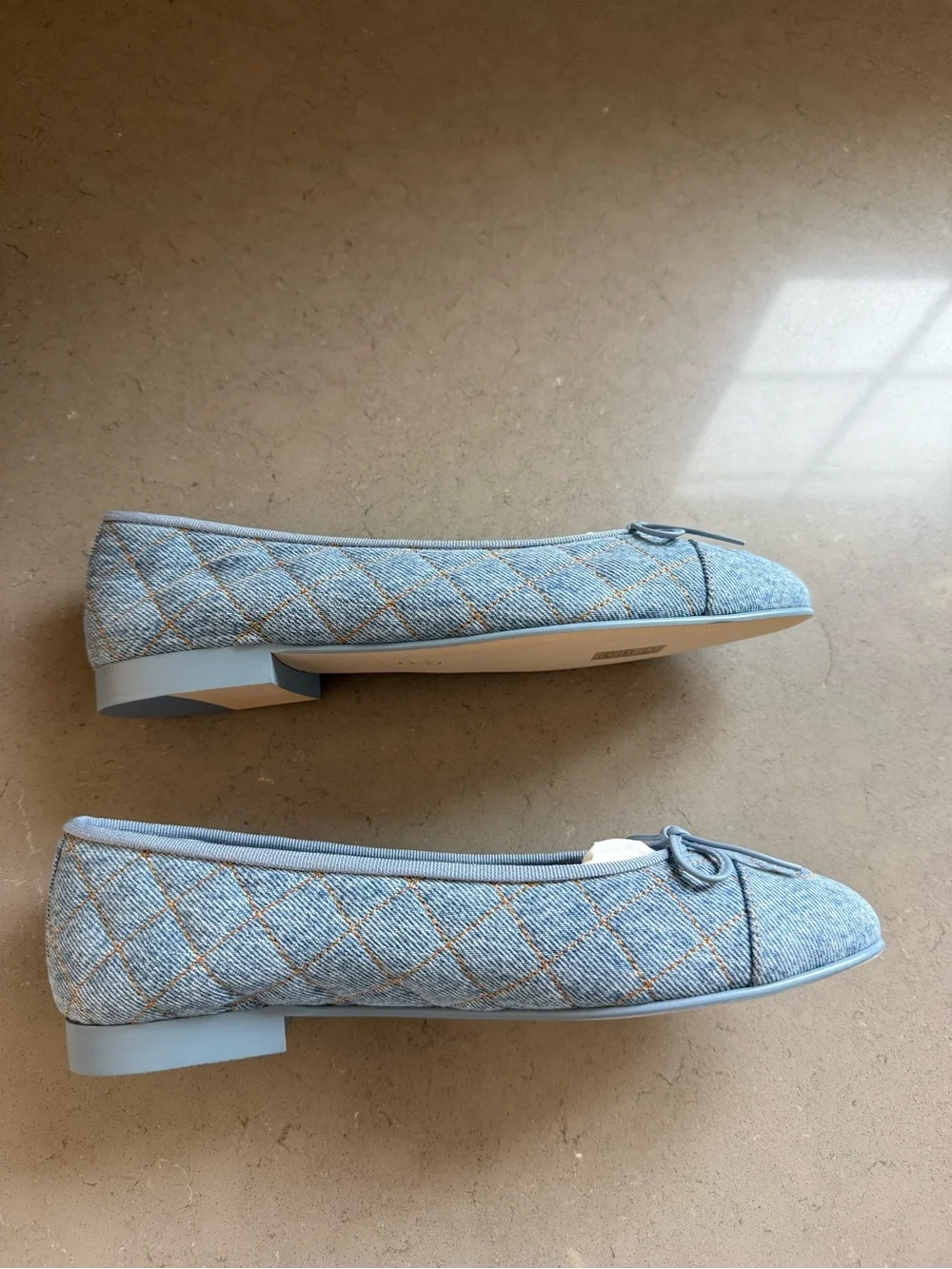BNWT Chanel 26B Denim Light Blue Quilted Ballet Flat, Size 38.5